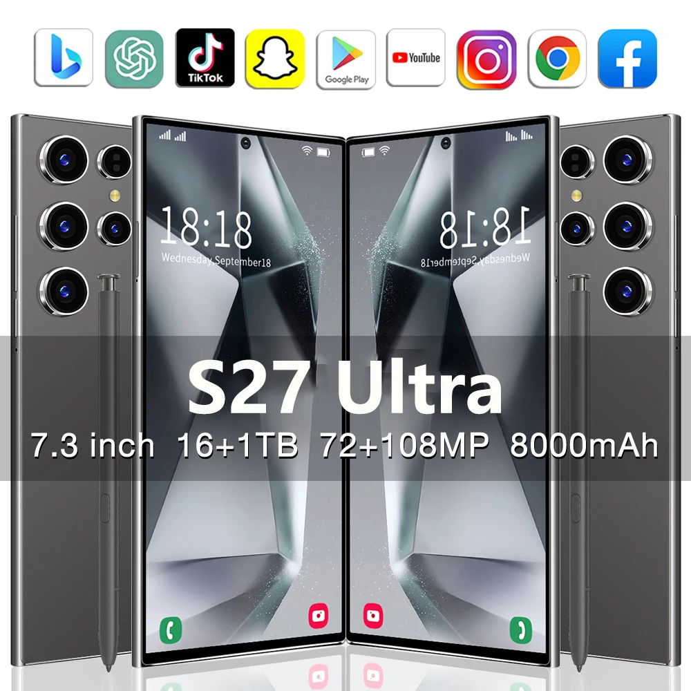 حار 2026 جديد الوسادة S27 الترا اللوحي 7.3 بوصة HD أندرويد 14 16 جيجابايت + 1 تيرا بايت 8000 مللي أمبير بطارية 4G 5G المزدوج سيم بطاقة واي فاي لتحديد المواقع جوجل تبويب