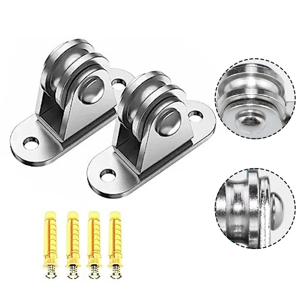 2/4Pcs Heavy Duty Fixed Pulley Detachable Pulley Block Kit Wall-Mounted Pulley Loading 176 Lb For Sliding Gate And Wire Rope