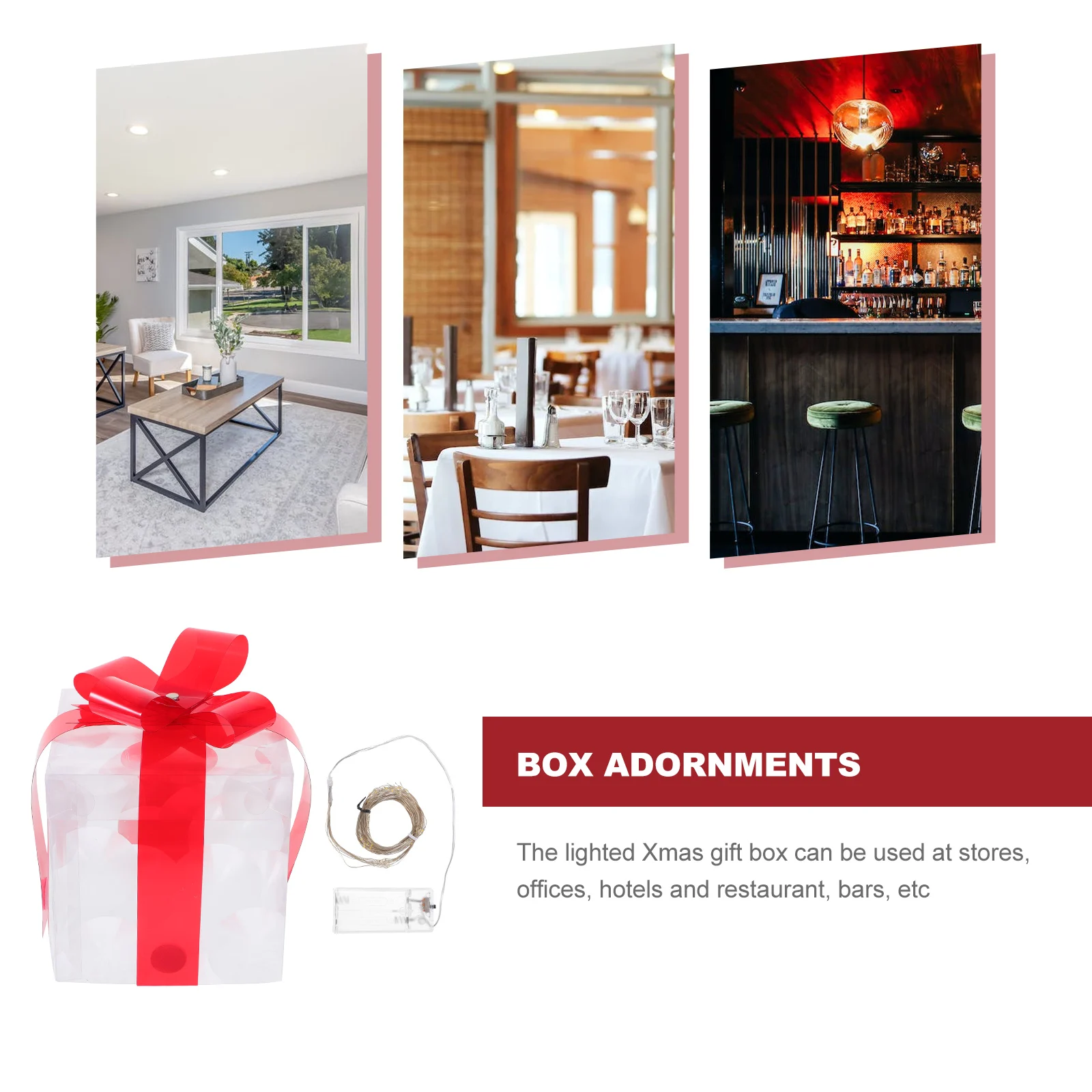 مضاءة هدية عيد الميلاد صندوق أحمر Led ديكور للمنزل بار مطعم عطلة حفلة المشهد تخطيط زخرفة عيد الميلاد ديكور #5