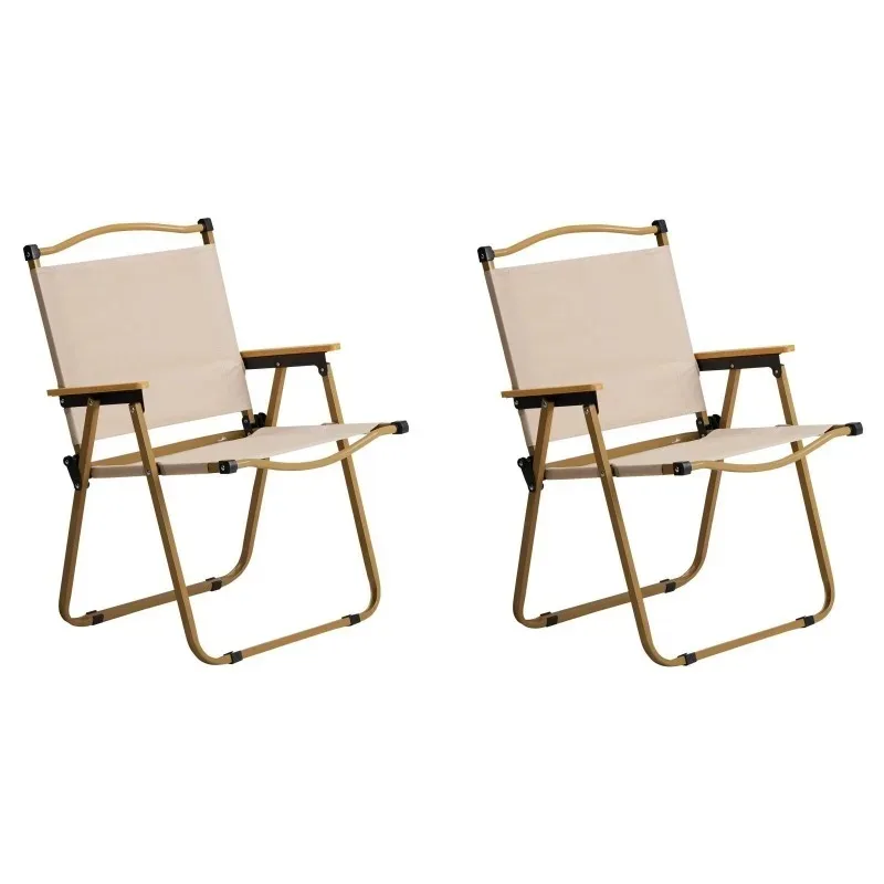 عبوتان من كراسي التخييم الكاكي بإطار فولاذي ومساند للذراعين الخشبية