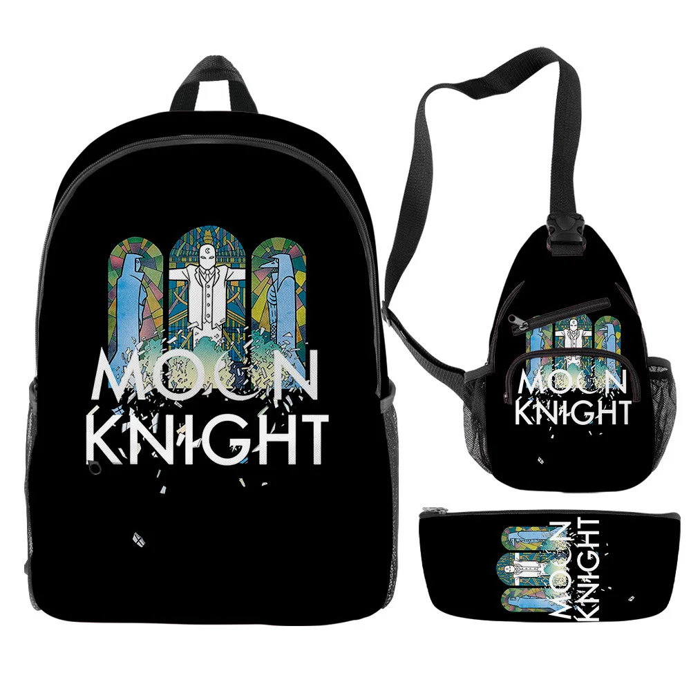 Hip Hop Popular Funny Moon Knight 3D Print 3pcs/Set pupil School Bags Travel Laptop Backpack Chest Bag Pencil Case