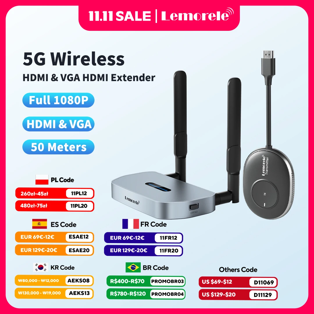 Lemorele Wireless HDMI Video Transmitter & Receiver Extender Adapter TV Stick Dongle Kits 1080P for Monitor Projector laptop