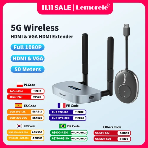 Imagen 1 del producto Lemorele-transmisor y receptor de vídeo HDMI inalámbrico, adaptador extensor, Kits de Dongle TV Stick 1080P para Monitor, proyector y portátil