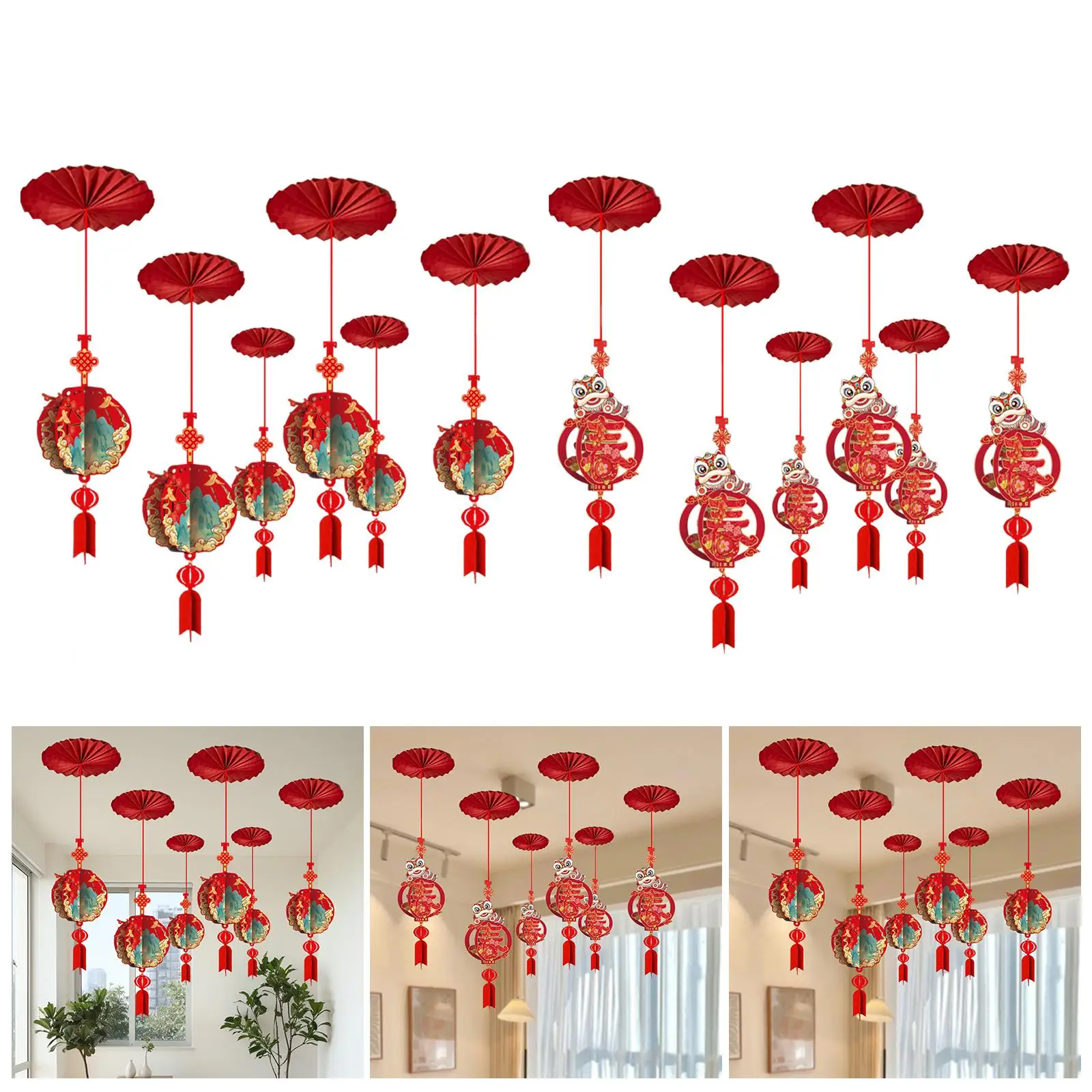 Chinese Tassel Red Paper Pendant Ceiling Hanging Ornaments Set for 2026 Spring Festival Home Decoration view 3