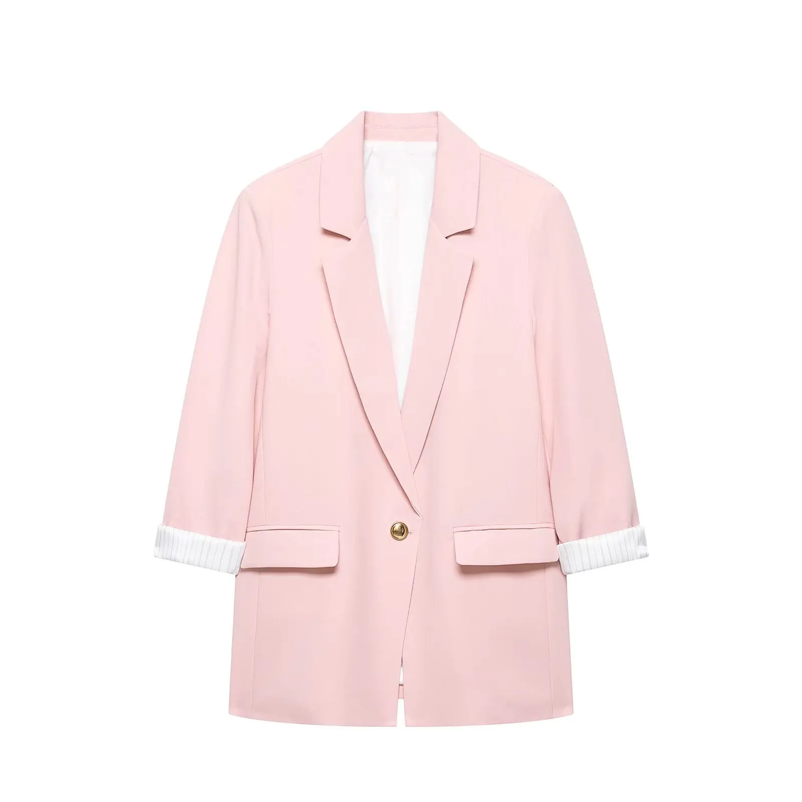Withered Spring/summer New Commuter Style Flip Collar Curled Edge Long Sleeve With Shoulder Pads Printed Suit Coat