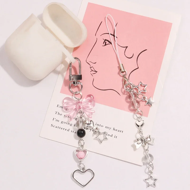 Goth Y2K Phone Charm Bow Heart Star Keychain Pendant Kawaii Key Chain Bag Phone Chain Cute Accessory For Girls Women Jewelry image 3