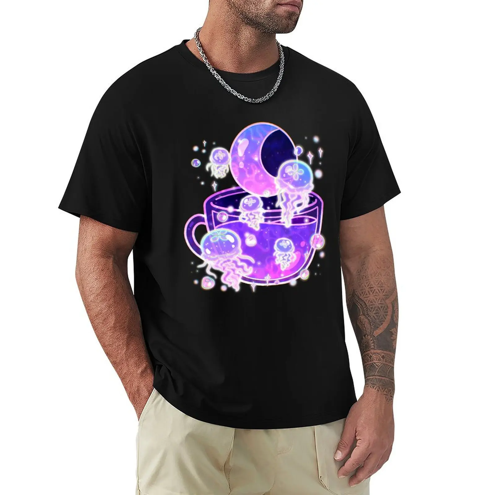 Cosmic Jellyfish Teacup T-Shirt Work Outdoor T-Shirt for Men
