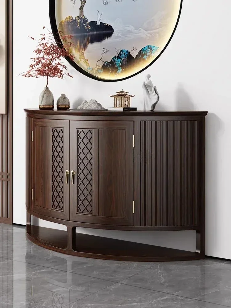 New Chinese Style Solid Wood Semicircle Wall Console Tables Entrance Cabinet Storage Can Be Stored in the Entrance