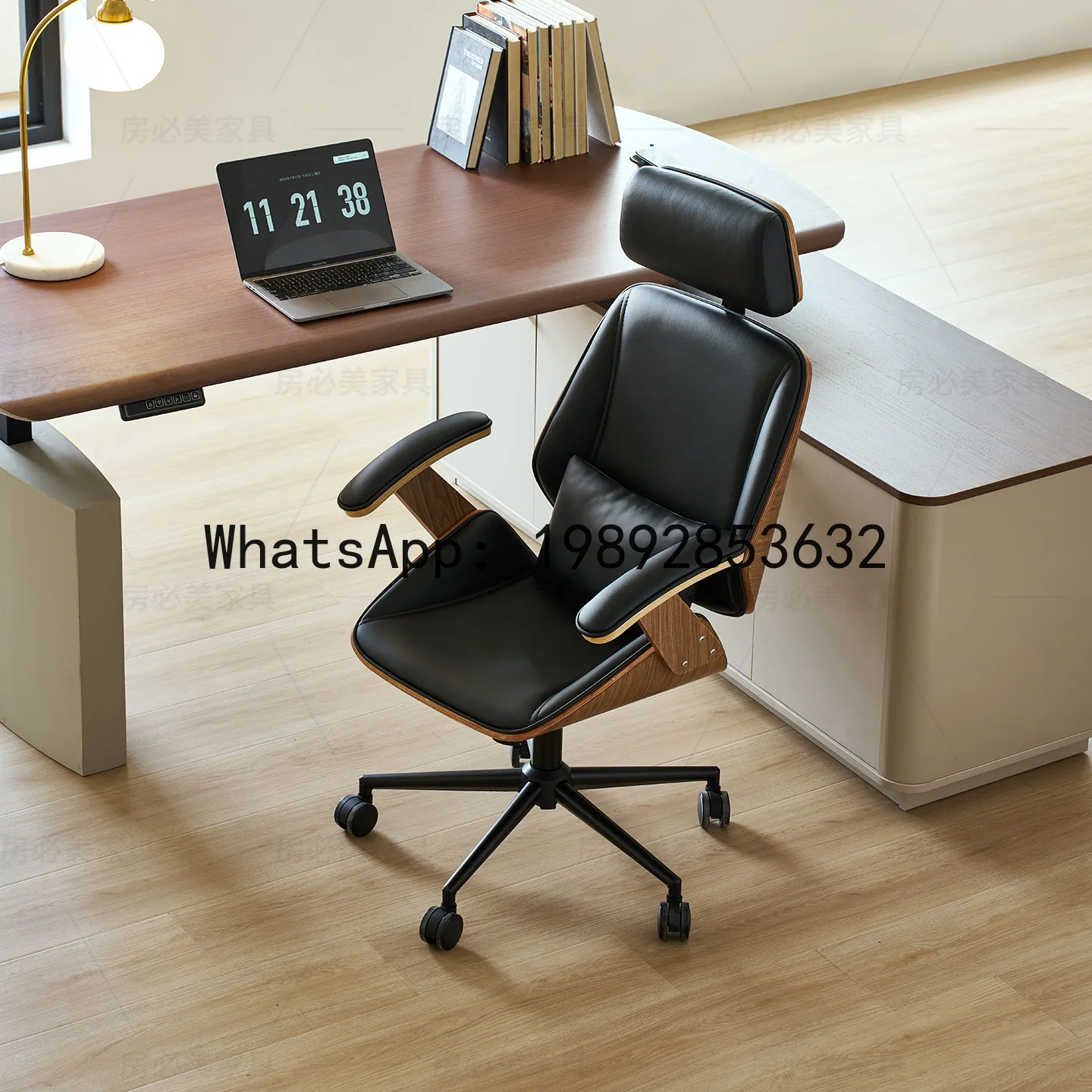 YFY Light Luxury Office Chair Genuine Leather  Sitting Feel Top Layer Cowhide Computer Chair Creative Design Solid Wood Swivel
