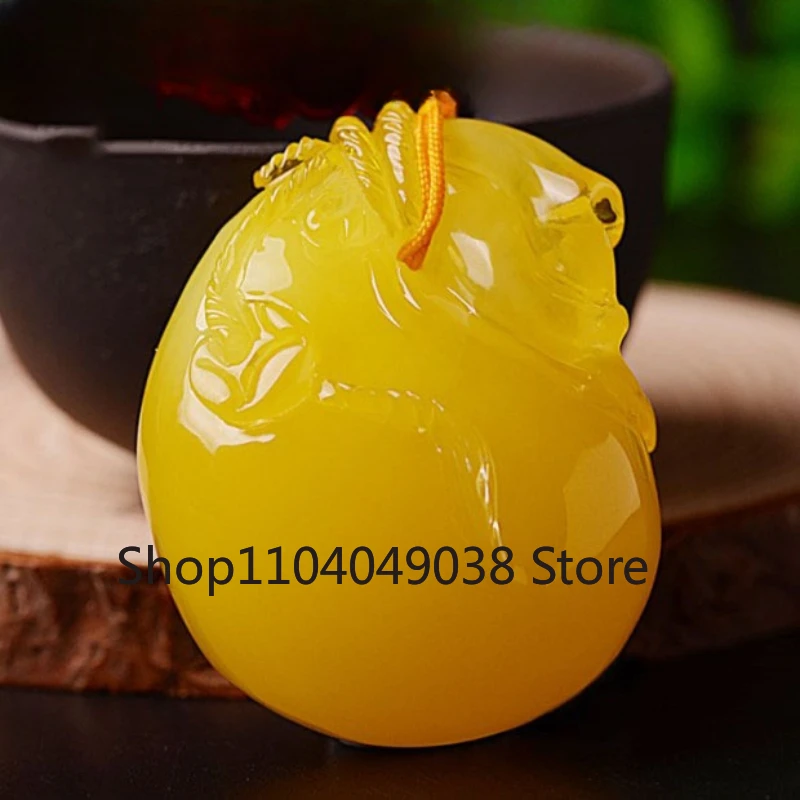 Chicken Oil Yellow Beeswax Money Bag Pendant, Amber Blessing Bag Sweater Chain for Generations of Blessed Men and Women