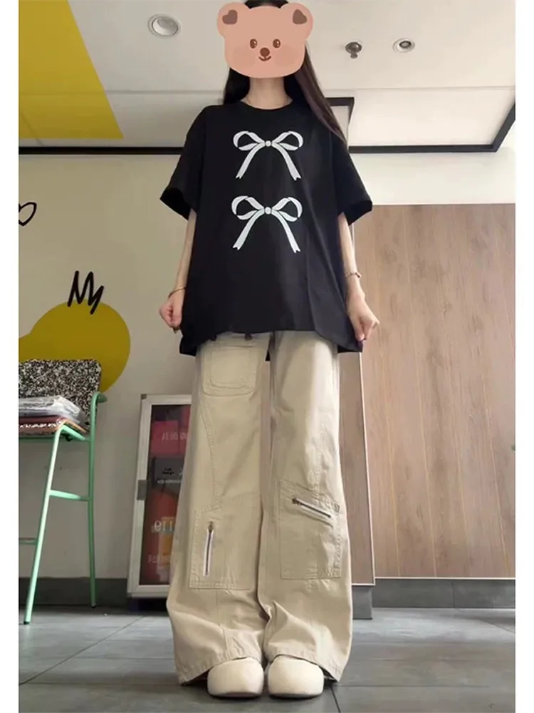 

American Sle High Waist Wide Leg Jeans Women Summer plus Size Loose Slimming Trousers Multi kets Workwear Casual Jeans