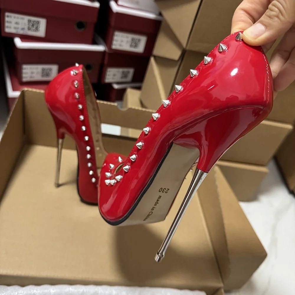 

Настроить фабрику, женские туфли-лодочки на очень металлическом высоком каблуке 16 см, пикантные серебряные туфли-лодочки с заклепками, туфли на шпильке для танцев на пилоне, подиумная обувь для вечеринок