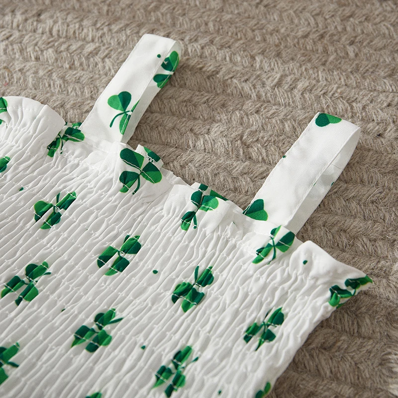 Listenwind Baby Girls Irish Romper Dress For Summer Sleeveless Clover Print Sweet Romper with Headband For 0-18 Months