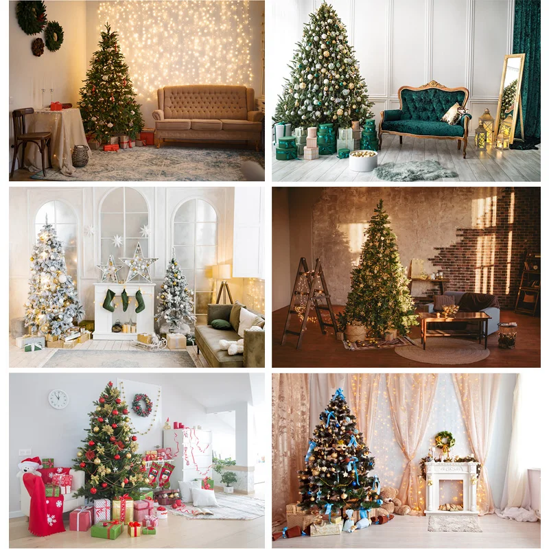 

SHUOZHIKE Christmas Photography Background Christmas Tree Fireplace Portrait Backdrops For Photo Studio Props 21523DYH-48