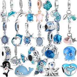 925 argento blu vetro tartaruga stella marina conchiglia delfino balena mare animale perline Fit originale Pandora Charms braccialetto gioielli donna