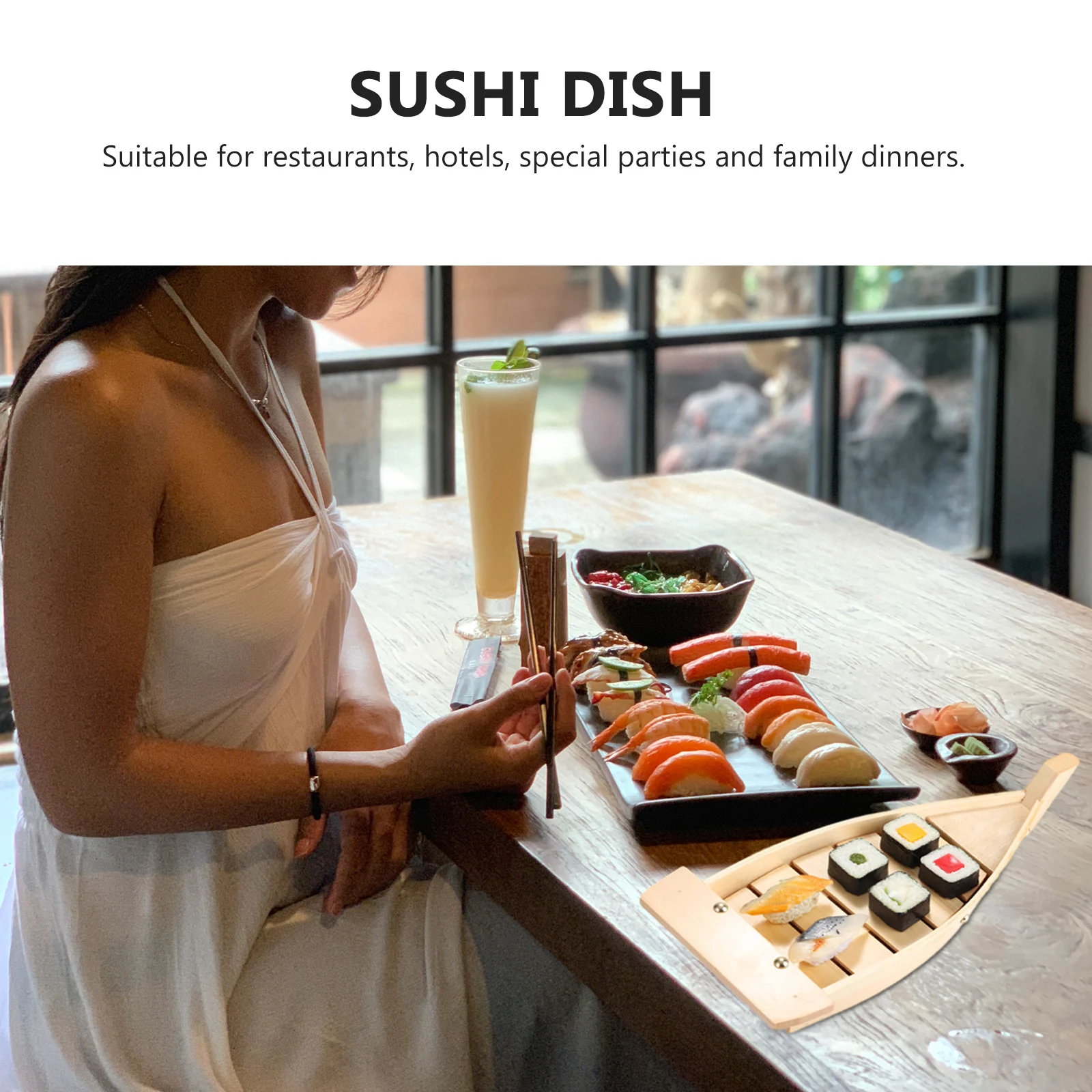 

Wooden Sushi Boat Shaped Dish Japanese Style Snack Tray Wooden Sushi Plate Serving Dish Practical Premium Material