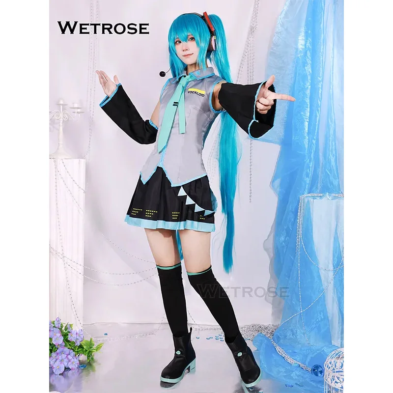 【Wetrose】متوفر في المخزون أزياء Miku التأثيرية V2 01 الكلاسيكية أنثى ذكر Fanart Vocaloid فستان أنيمي Kawaii جلدية اللاتكس شعر مستعار مجموعة كاملة