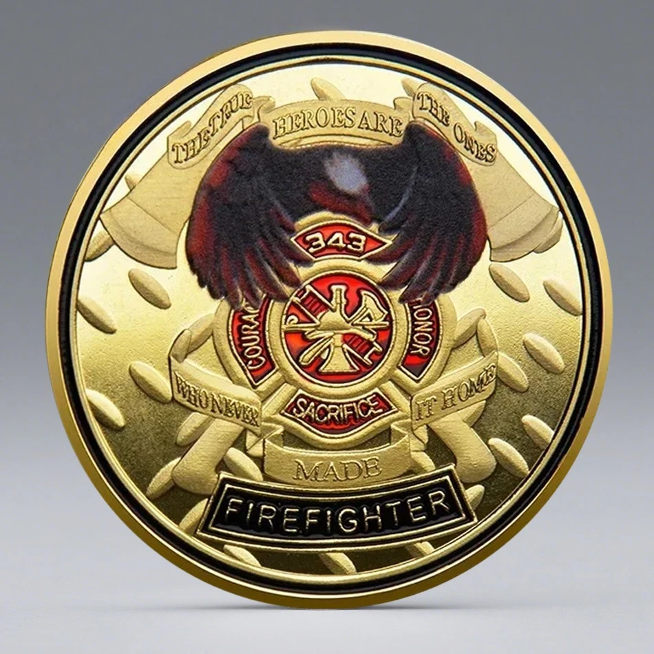 US Firefighters 343 Fallen Souvenir Coin Gold Plated Valor Firefighter Pride Collectible Coins