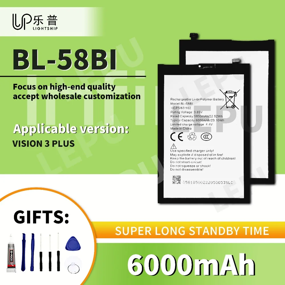 

New Battery INFINIX VISION 3 PLUS Replacement Battery BL-58BI + Tools Kits 6000mAh Original Battery for INFINIX VISION 3 PLUS
