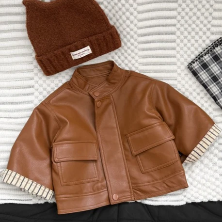 The 2026 Autumn and Winter New Children's Clothing Korean Style Boys and Girls Fashion Jacket Cotton Thickened Leather Jacket