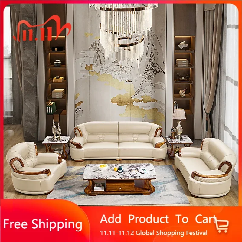 

Designer Family Living Room Sofa Genuine Leather Sectional Floor Living Room Sofa Wood Minimalist Muebles Postmodern Furniture