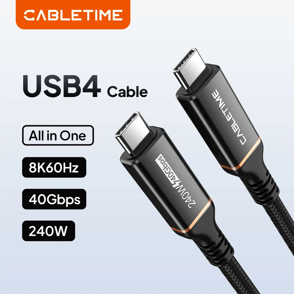 CABLETIME USB 4 Thunderbolt 4 Cable Compatible Type c 8K@60Hz Data Transfer 240W Fast Charging for Dell Macbook C413