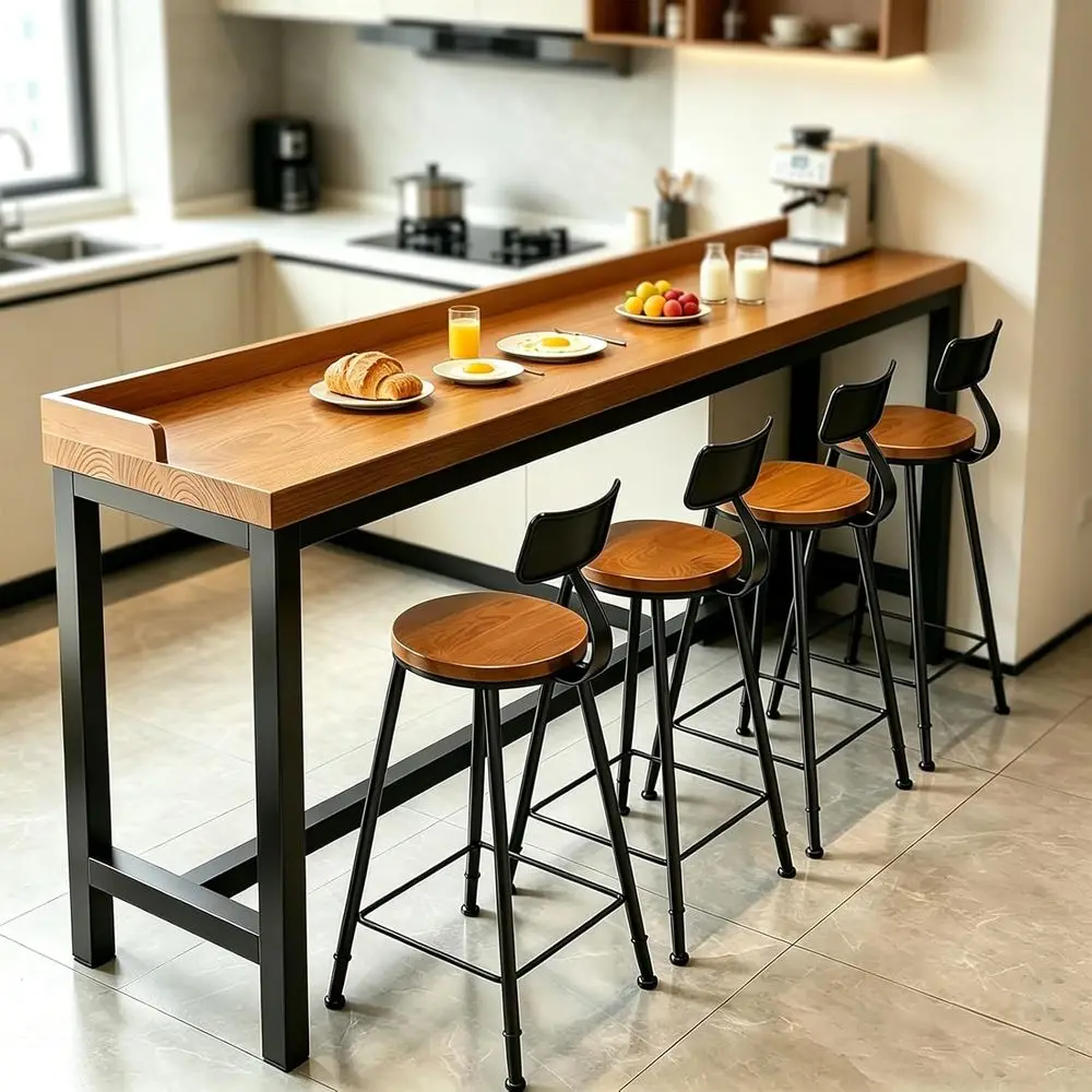 

Узкий барный стол из массива дерева 39,37 дюйма с защитным ограждением, промышленный стол-стойка для паба, из углеродистой стали, для небольших кухонь