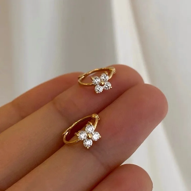 925 Silver Needle Simple Shiny Zircon Earrings Gold Plating Jewelry Crystal Stud Earrings Women