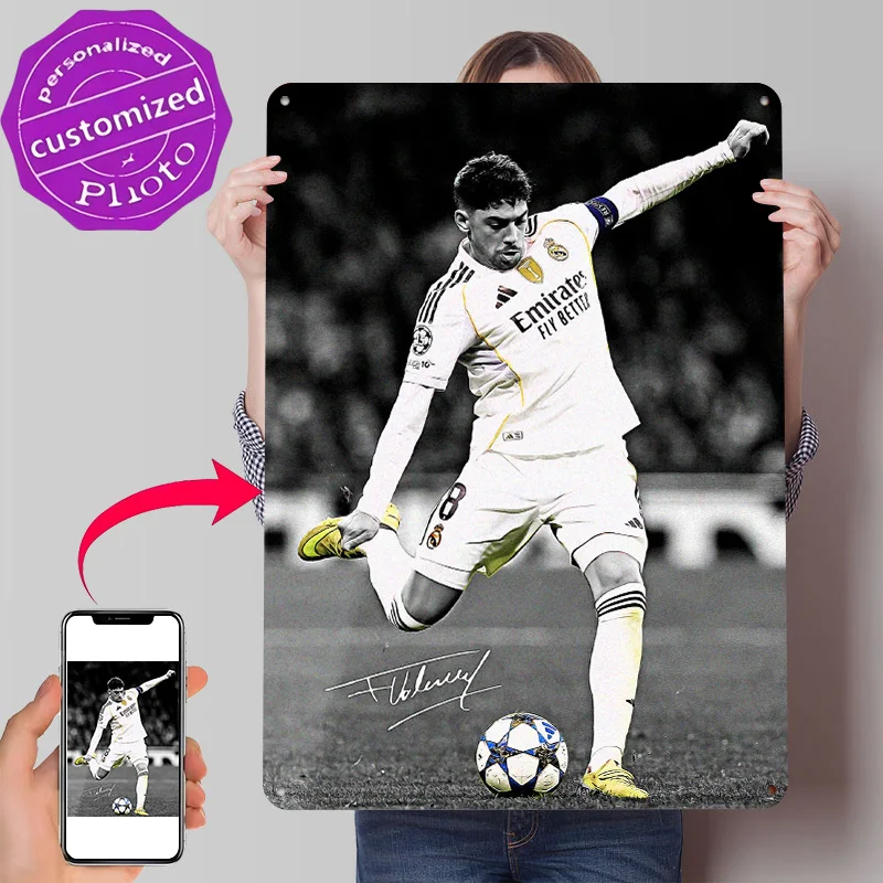 Federico Valverde Personalized 3D Textured Metal Poster Wall Art Tinplate Sign for Office Decoration Gaming Garage Decorations