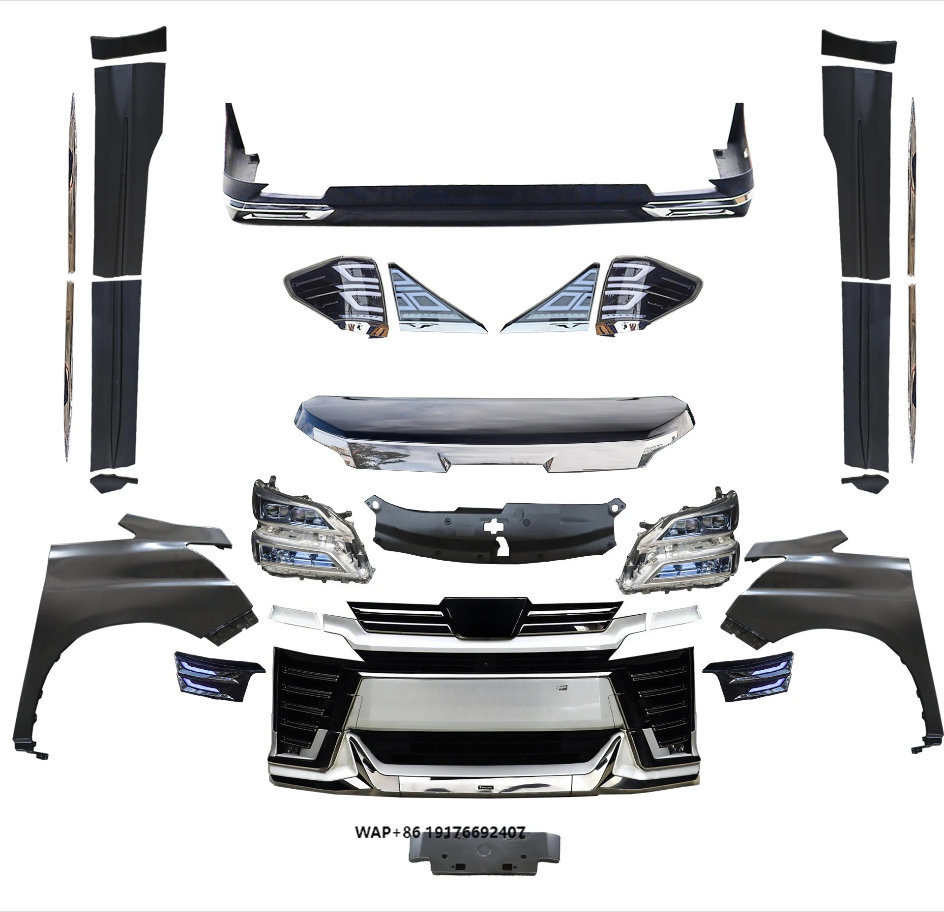 For 2009-2014 for Vellfire Front Bumper Kit Mona Lisa New Model Upgrade & Replacement ABS Material Lower Rear Position
