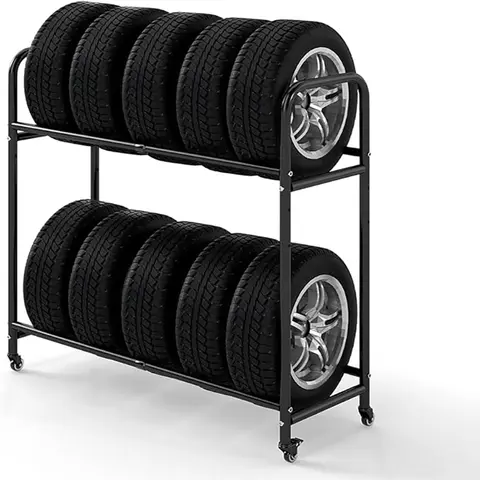 Hershii Tire Storage Rack, Rolling Tire Rack Adjustable - Black, Storage Shelf for Garage Storage 24.80-42.51'' by 15.35'' by 44