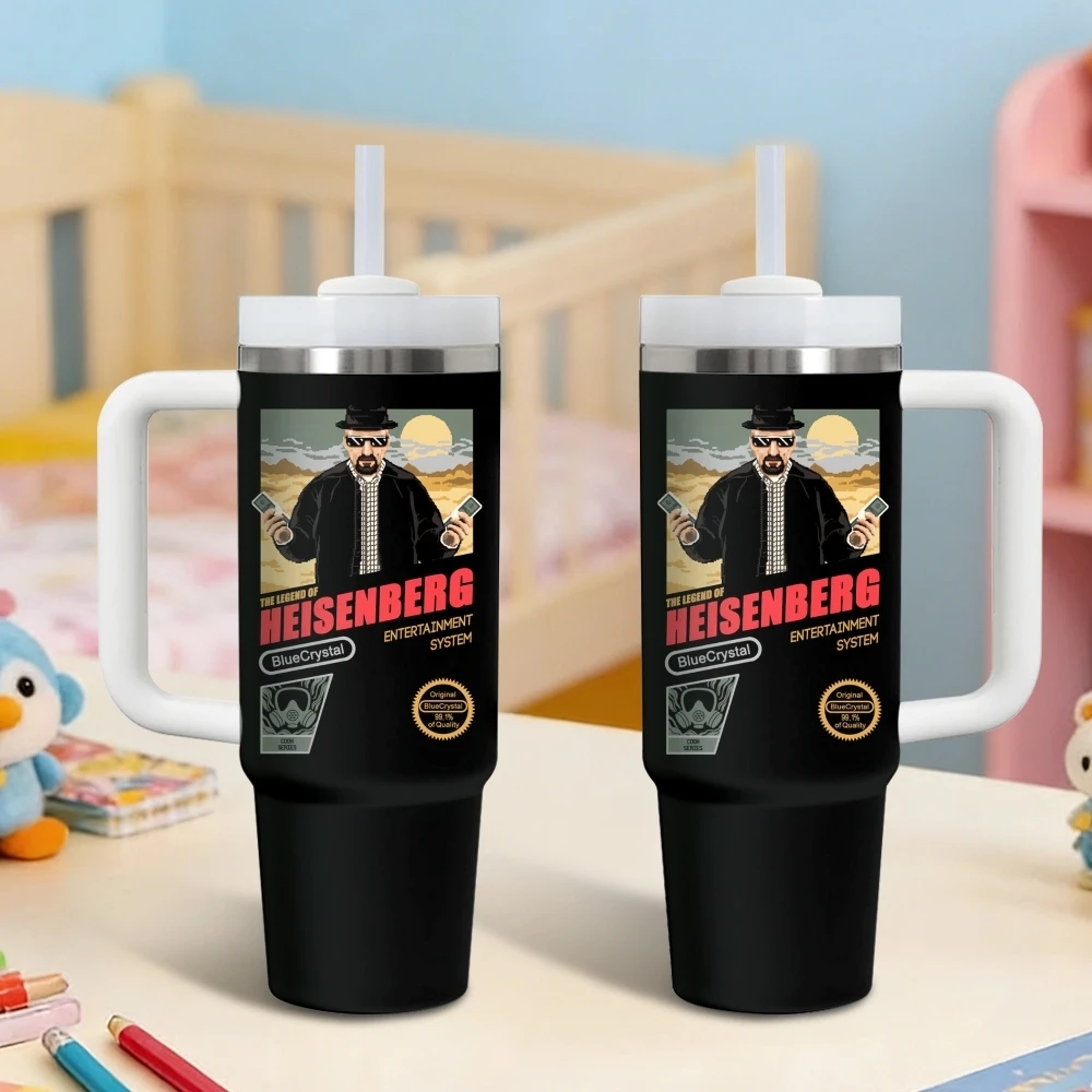 B-Breaking Bad Vacuum Flasks 40oz Stainless Steel Insulated Tumbler with Handle & Straw Leakproof Travel Mug