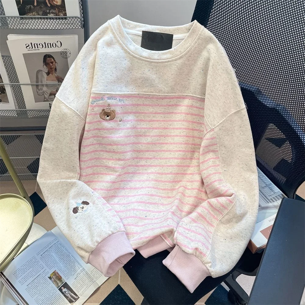 

Женский свободный хлопковый свитшот в полоску, модный, больших размеров, повседневный, с круглым вырезом, длинными рукавами, осень 2025