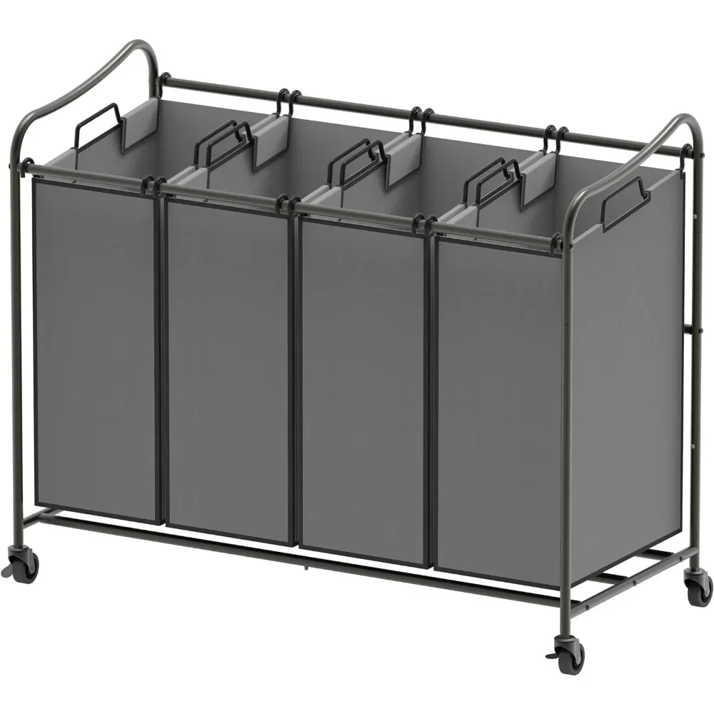 

4-Bag Heavy Duty Laundry Sorter Rolling Cart, Organizer ， Laundry Hamper ， Laundry Basket with Wheels