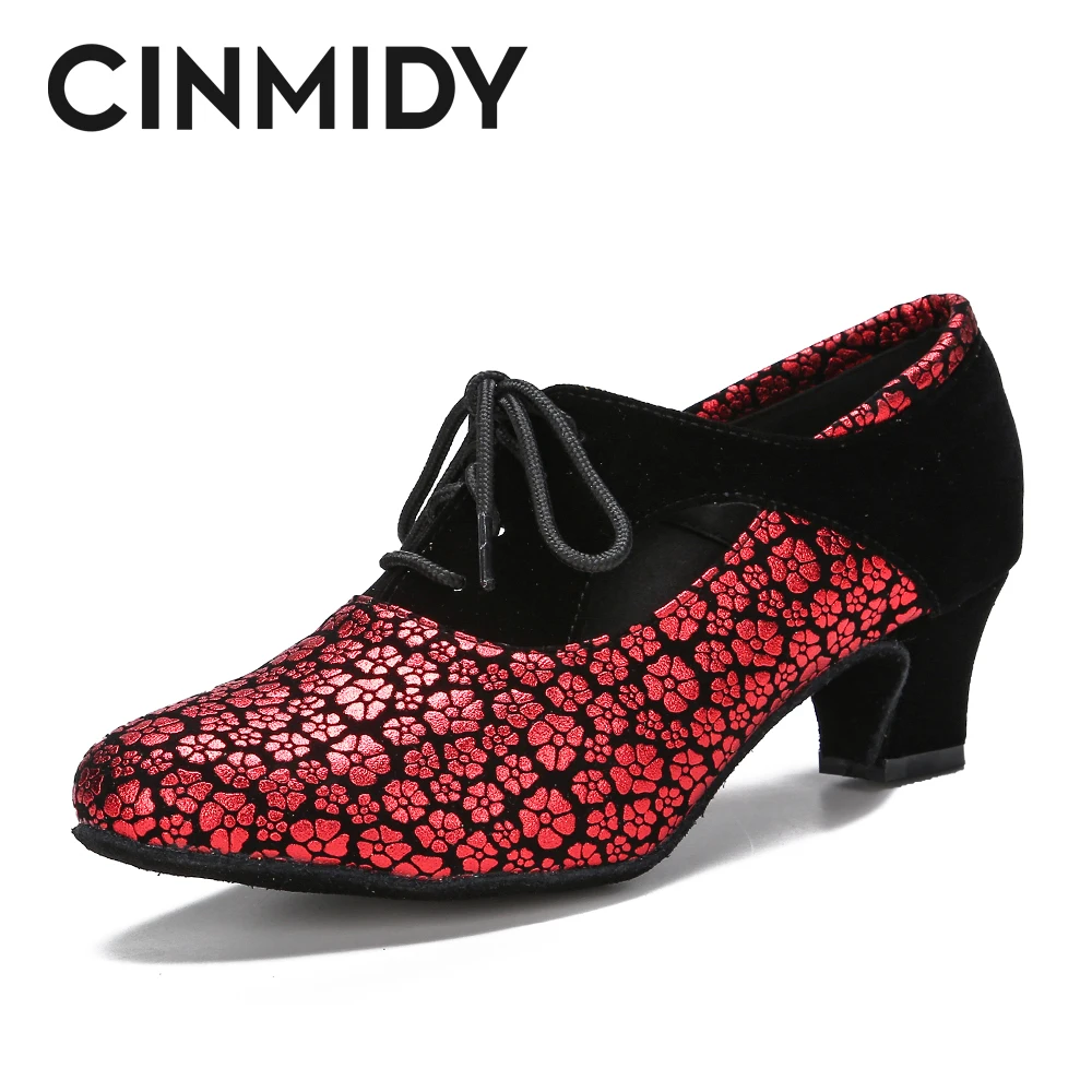 CINMIDY كعب سميك أحذية الرقص اللاتينية الحديثة قاعة الرقص أحذية رقص الجاز السالسا حذاء الرقص لينة وحيد أحذية الرقص المربعة