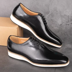 Sapatos de couro modernos para homens, calçado de terno formal de escritório Oxford Lace Up, sola artesanal em EVA, alta qualidade