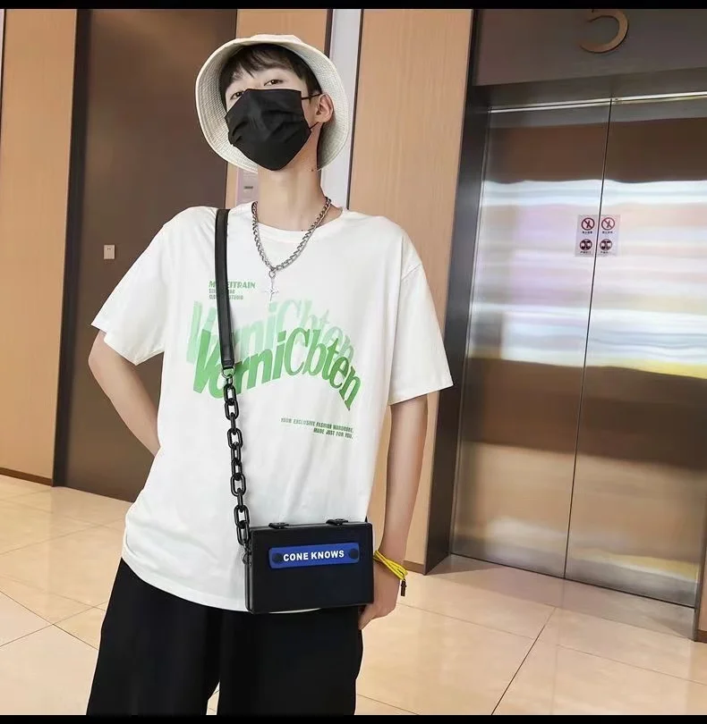 Trendy Simple Men's Small Shoulder Bag Hip-Hop Streetwear Personality Box Bags for Men Suitcase Shape Bag Crossbody Bags Women