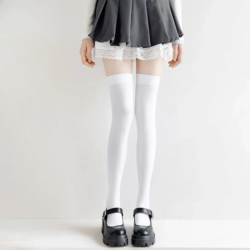 Women's Sexy Solid Color Black White Thigh High Socks Cute Lolita Style Sweet Thin Leggings Velvet Soft Skin-friendly Stockings