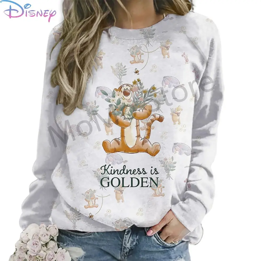 S-3XL Disney Winnie the Pooh Y2k Clothes O-Neck Women\'s Long Sleeve Sweatshirts 2024 Lovely Winter 3D Print Fashion Leisure New