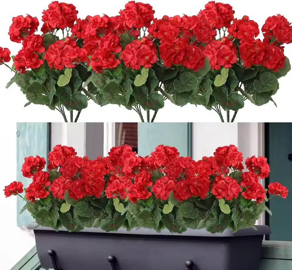 2/4 Piezas de Plantas Artificiales de 12.6 Pulgadas, Flores de Begonia de Seda, Geranios Resistentes a los Rayos UV, Flores Artificiales de Tela No Tejida para Decoración Floral de Jardín y Bonsái
