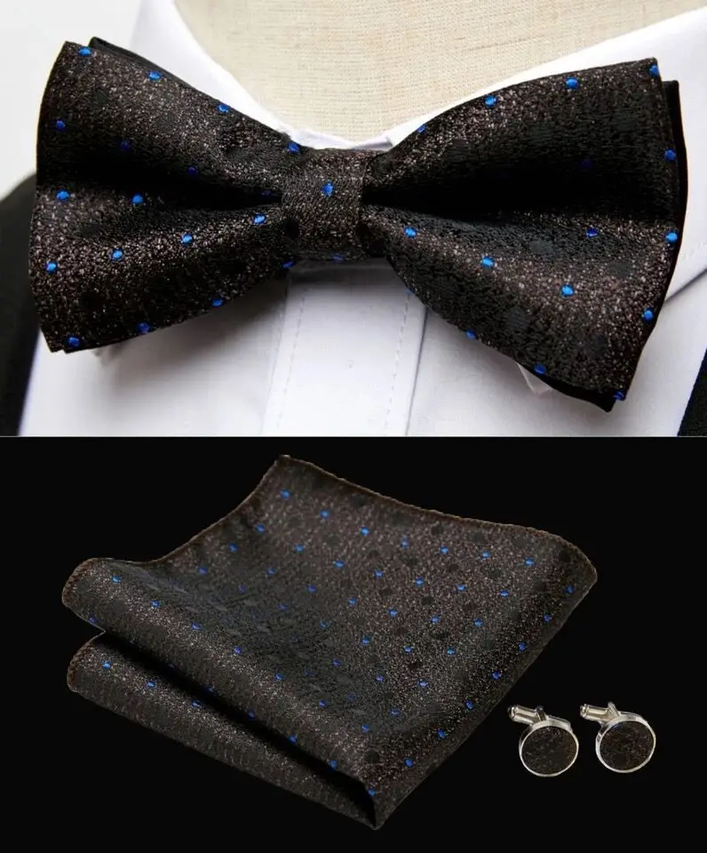 HUISHI Klassische blaue Fliege für Männer, Paisley-Blumenfliege, Einstecktuch, Manschettenknöpfe, Anzug-Set, Hochzeit, Party, kariert, solide Schmetterling – Detail 38