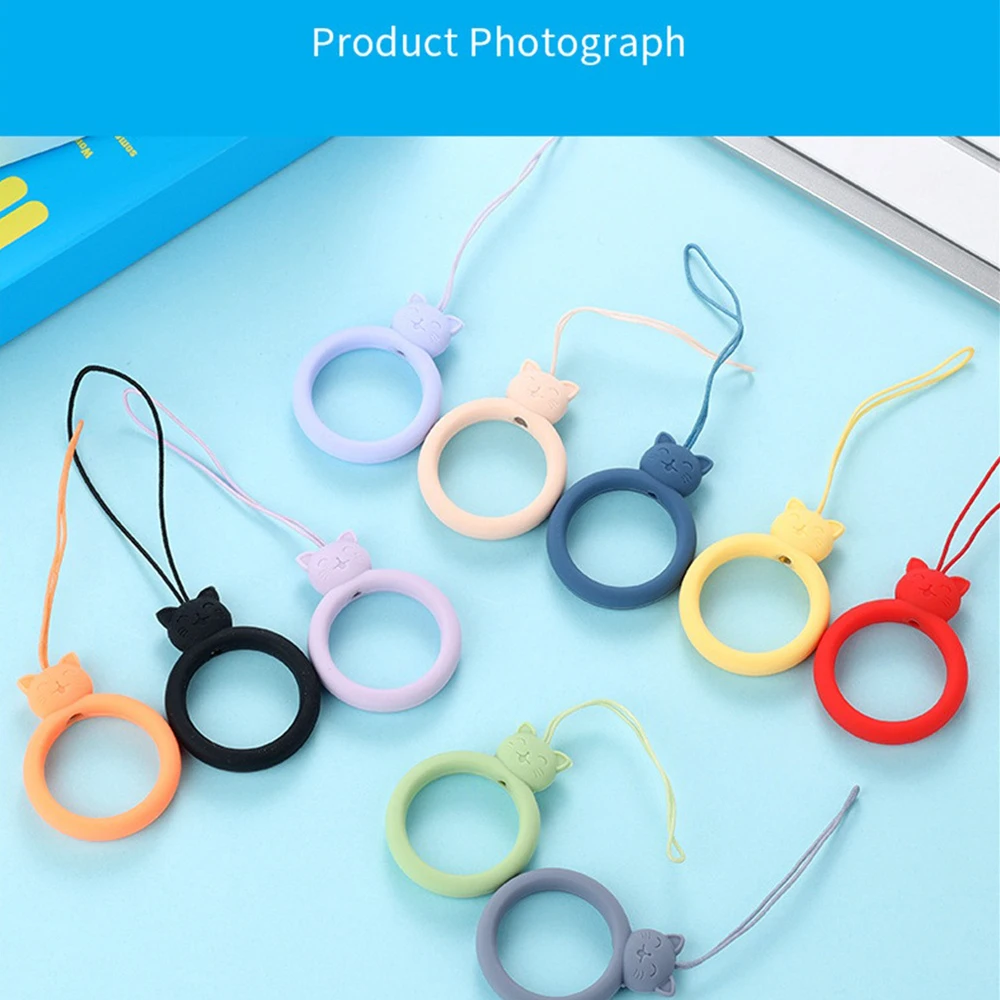 Silicone Smartphone Ring Strap Grip Holder Cat Chape Finger Ring Short Lanyard  Cell Phone Finger Ring Strap For Phone/MP3/Key