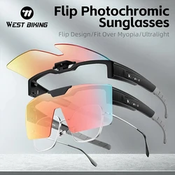 WEST BIKING Photochromic Cycling Glasses Men Women Flip Design Polarized Sunglasses MTB Riding Skiing Night Vision Sport Glasses