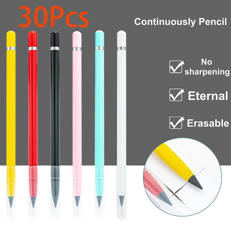 

30Pcs Metal Inkless Writing Pencil Replaceable Head Infinite Metallic Erasable Signing Eternal Forever Pencil for Drawing