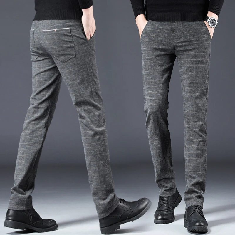 

Men's Thick Casual Pants Checkered Business Trousers Loose Slim Korean Style Trendy Work High Quality New Arrivals