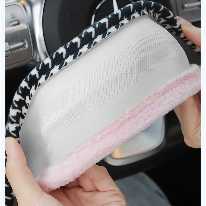 Winter Plush Anti-Freeze And Anti-Slip Cute Car Steering Wheel Cover 38cm D /O Shape For