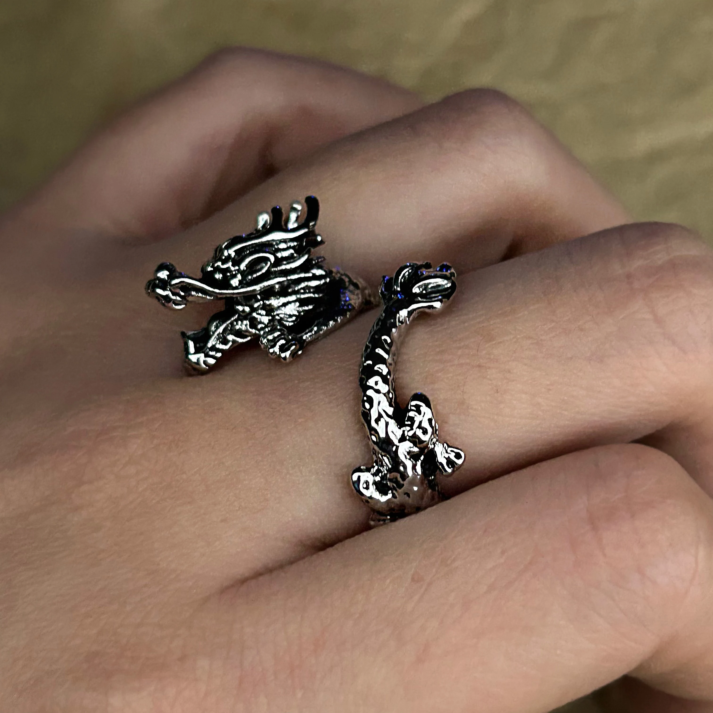 Retro Viking Coiled Dragon Rings For Men Gladiator Guardian Norse Mythology Adjustable Alloy Ring Gothic Accessories Gift