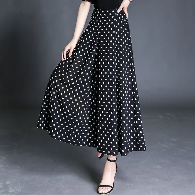 2022 Spring New DOT Chiffon Black Wide Leg Pants Women Korean Fashion Clothing Baggy High Waist Summer Casual Elegant Trousers