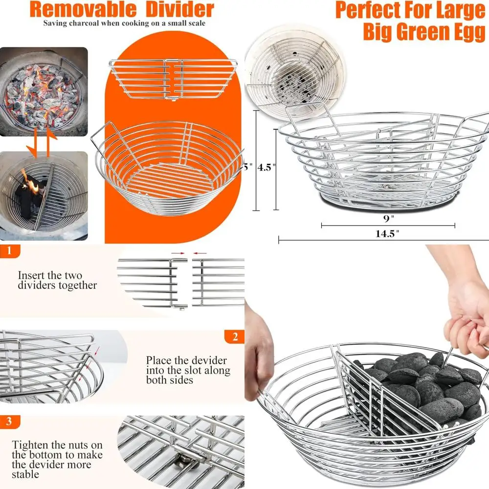 

Stainless Steel Ash Pan for Large Big Green Egg and Kamado Joe Classic Grills with Divider