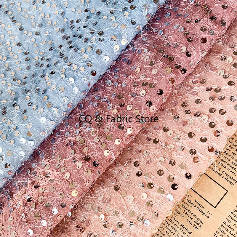 

Блестящая шифоновая вышитая жаккардовая ткань с блестками и кисточками, модное платье «сделай сам», юбка